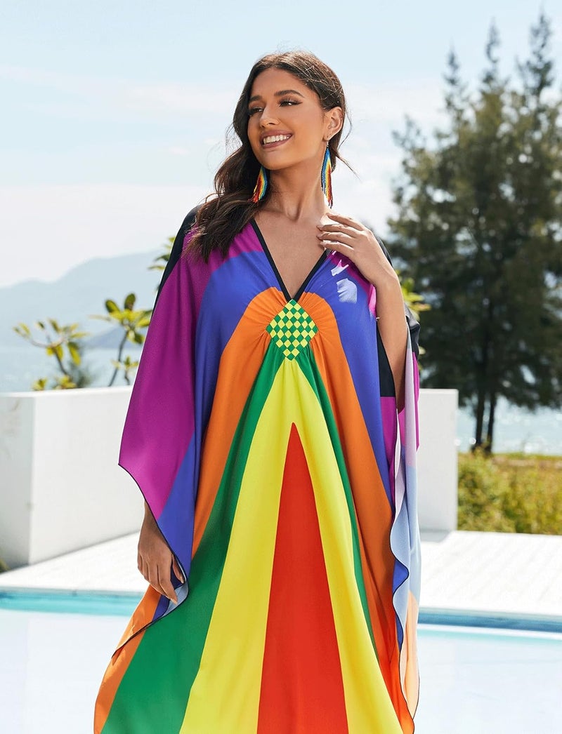 KECVOT Kaftan Dresses for Women Plus Size Batwing Sleeve Caftans Long Bathing Suit Cover Up Maxi Beach Dress Loungewear - Image 5